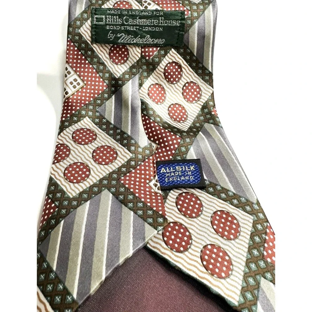 Hills Cashmere House Neck Tie By Michelsons All Silk Made In England Dots Domino